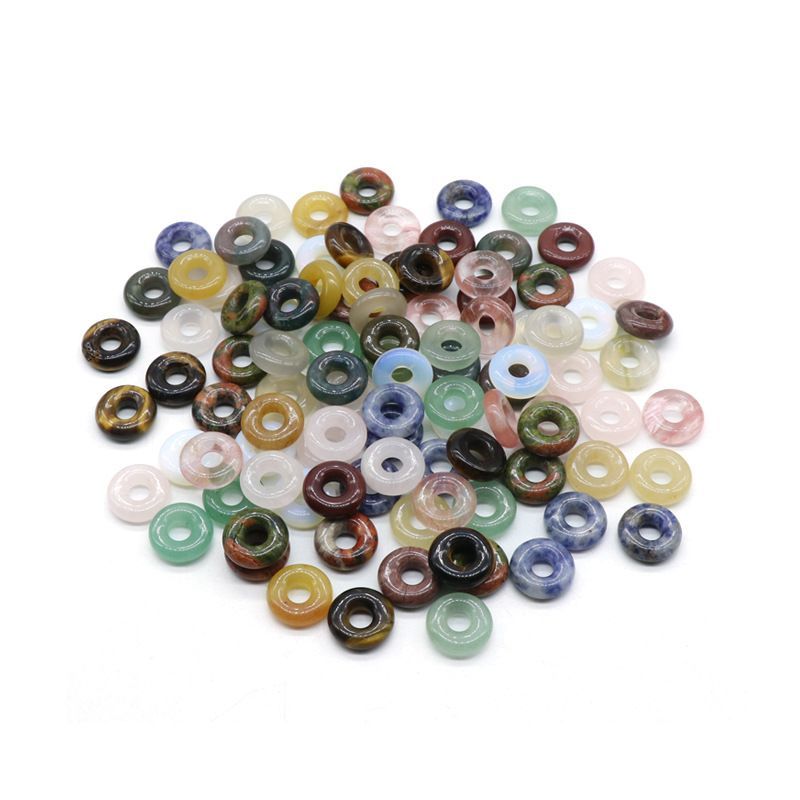 575-15Mm grande buraco solto grânulo donut cristal ágata semi-precioso pedra grande buraco correndo anel DIY jóias de vários materiais
