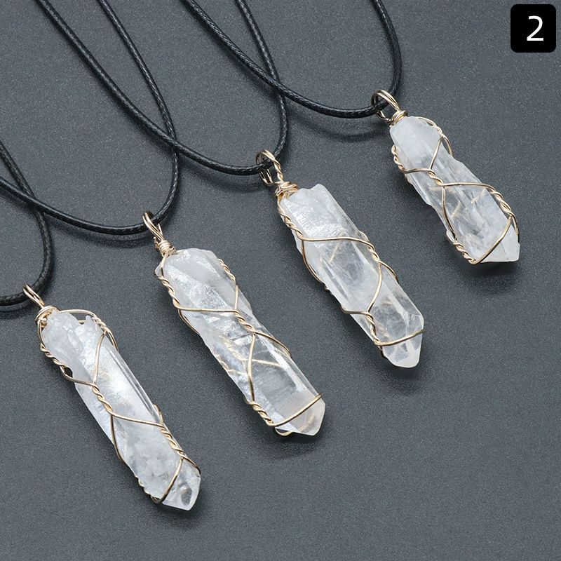 Coluna de cristal de pedra áspera de quartzo transparente 1448 pingente de enrolamento irregular ouro prata colar de cristal branco