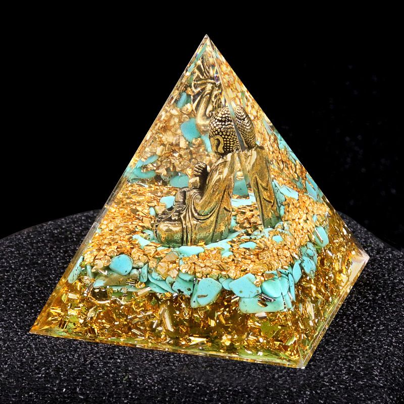 Nova pirâmide de 6cm torre de ouro azul ametista natural Elefante Deus série Ornamento de pirâmide epóxi