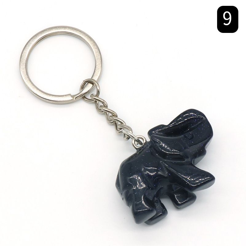 Pingente de chaveiro de elefante com cabeça de ágata de cristal natural, pingente de bolsa de elefante gravada tridimensional.