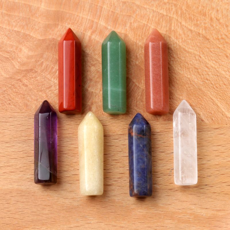 1629-Sete veios coluna hexagonal pontiaguda simples 7 pcs um pacote de pedra de cristal natural 32mm conjunto de coluna hexagonal de pedra colorida