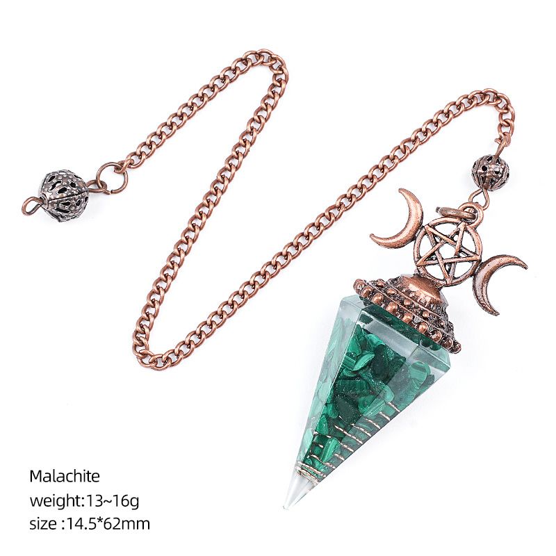 Pingente de pêndulo de cristal natural Triatlo vermelho antigo Hexagonal Cone Yoga Meditação Pêndulo de resina de frequência ajustável