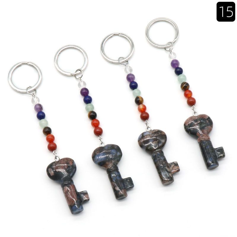 1484-Pedra de cristal natural amor forma chave chaveiro forma de coração pingente chave DIY pingente criativo