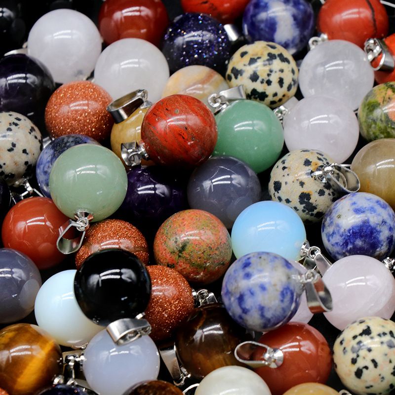 1578 um pingente de bola redonda de 16 mm, pingente de bola de pedra semipreciosa de ágata de cristal natural trabalho em andamento decoração de colar DIY