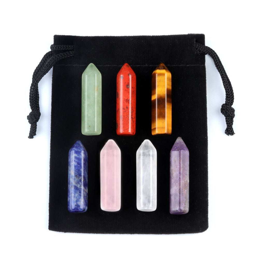 1629-Sete veios coluna hexagonal pontiaguda simples 7 pcs um pacote de pedra de cristal natural 32mm conjunto de coluna hexagonal de pedra colorida