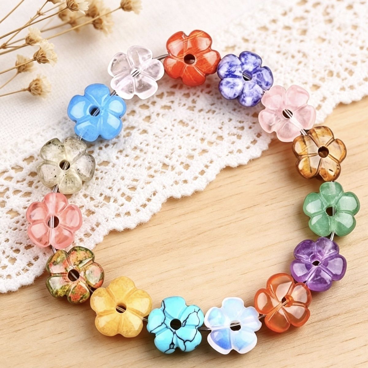 2057-Ágata de ametista natural 14mm flor de ameixa contas soltas DIY pulseira de flor frisada colar acessórios