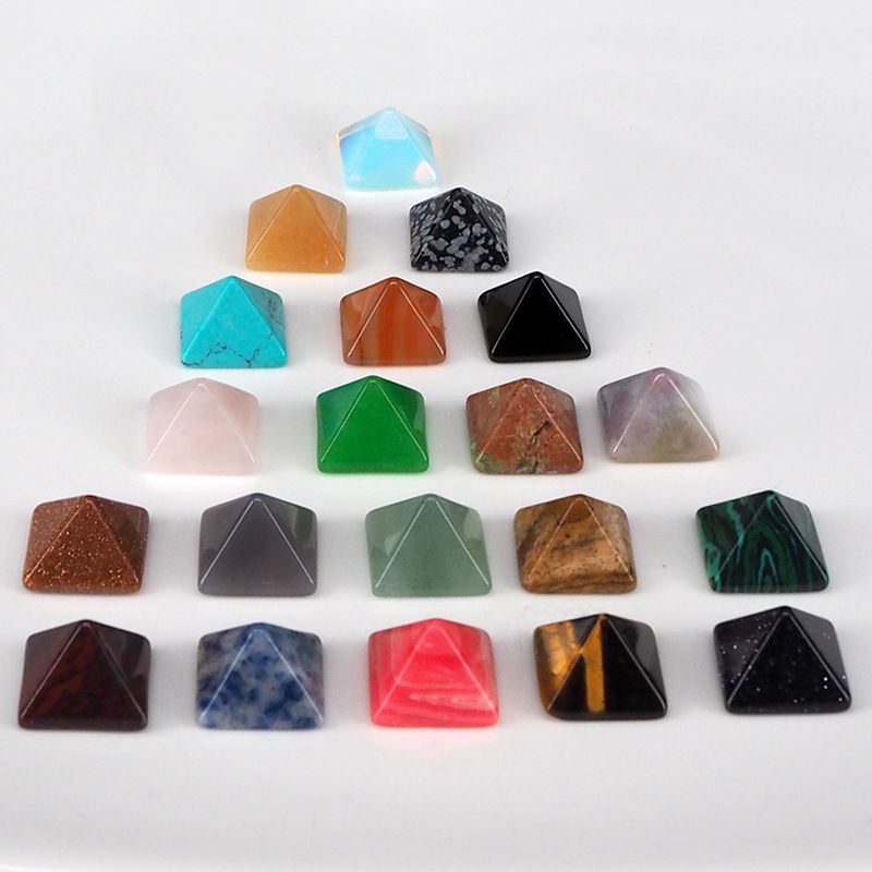 Lote de 7 jóias naturais cristal ágata jade semi-precioso 14mm pirâmide anel ornamento