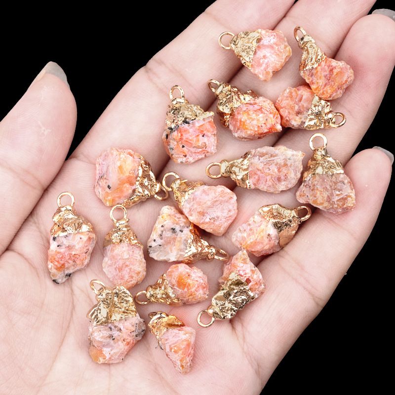 1016-Ágata de cristal pedra bruta dourada galvanizada pequeno pingente trabalho em andamento colar DIY material de jóias (cabeça de ouro)