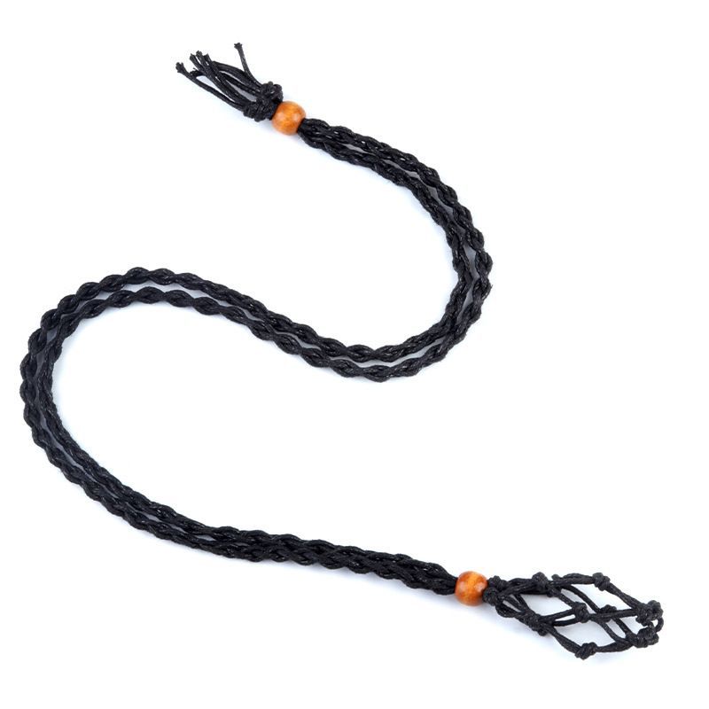 Colar de bolso de malha de pedra áspera de cristal Pingente de pedra natural ajustável tecido à mão boêmio corda retrô