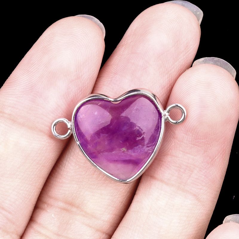2026-15Mm conector de bainha de amor, pedra semi-preciosa natural amor duplo orifício de suspensão acessórios de jóias DIY