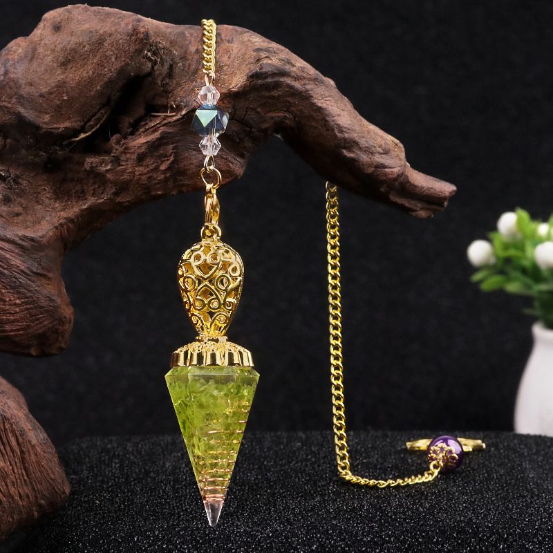 Jóias Pêndulo De Ouro Cristal Natural Ágata Resina De Pedra Semi-preciosa Pingente De Cone Hexagonal