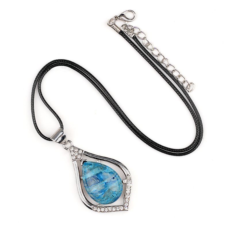 Pingente de gota de água de cabeça de pedra semipreciosa de cristal natural, liga incrustada de pedra preciosa, colar de pingente DIY de concha de abalone.
