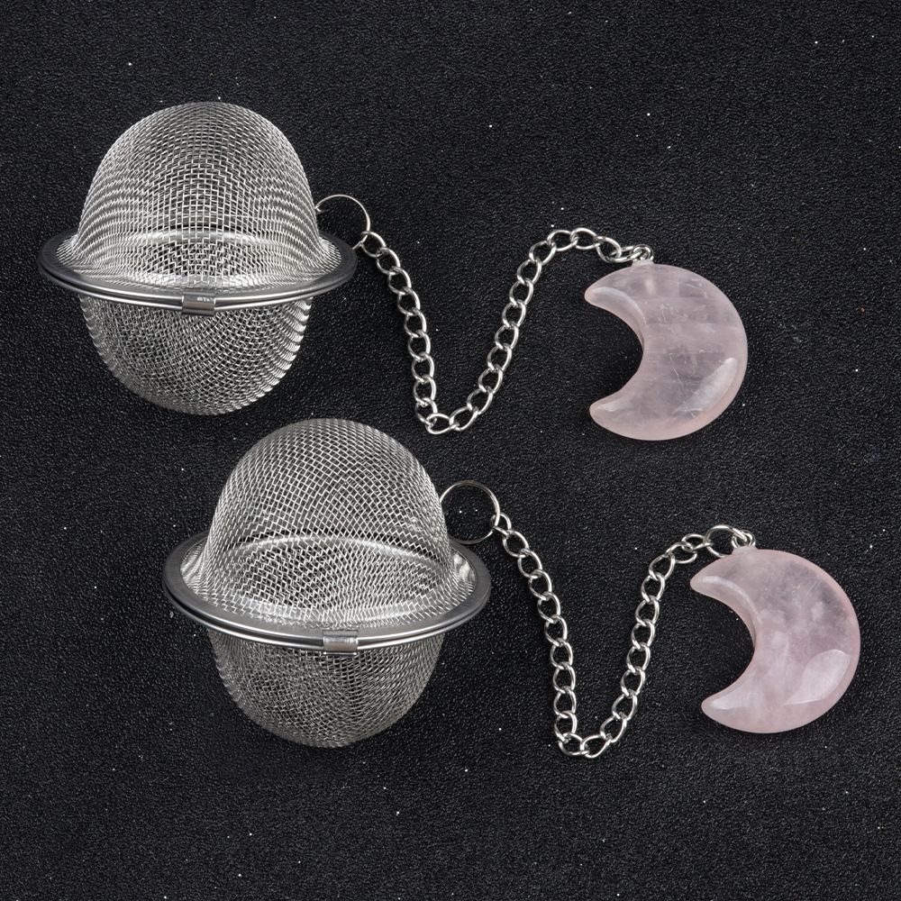 1789-Moon Tea Filter, Natural Crystal Agate Stone 304 Stainless Steel Tea Filter Sopa Hot Pot