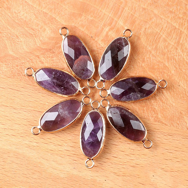 1636-Cristal Natural Oval Corte Duplo Pingente De Buraco Duplo Diy Acessórios Colar Brincos Acessórios Conector