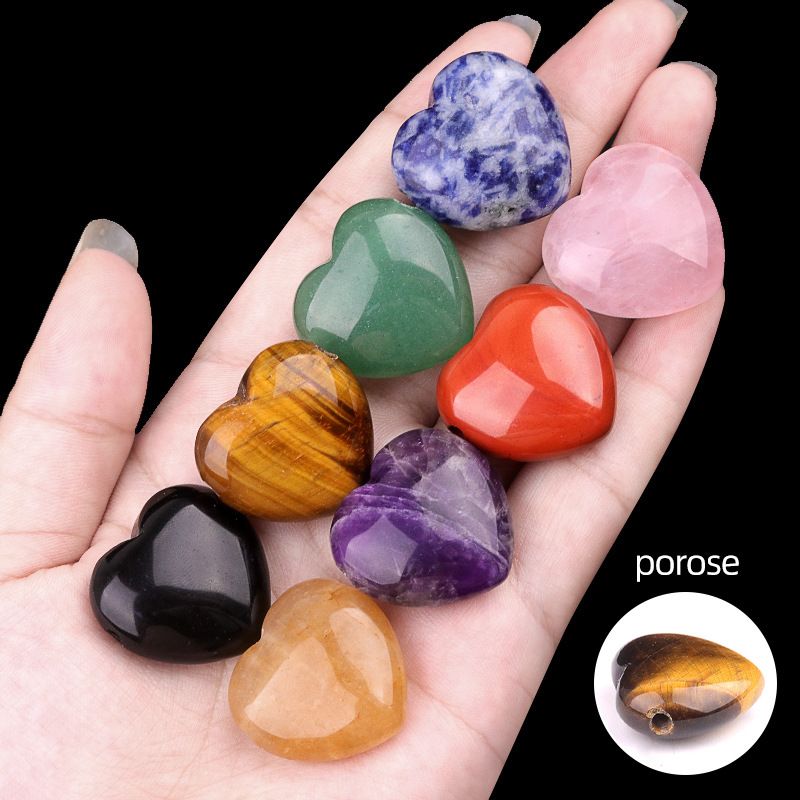2172-Pedra de ágata de cristal natural 25mm buraco grande 3mm de perfuração horizontal pingente de amor ornamento em forma de coração