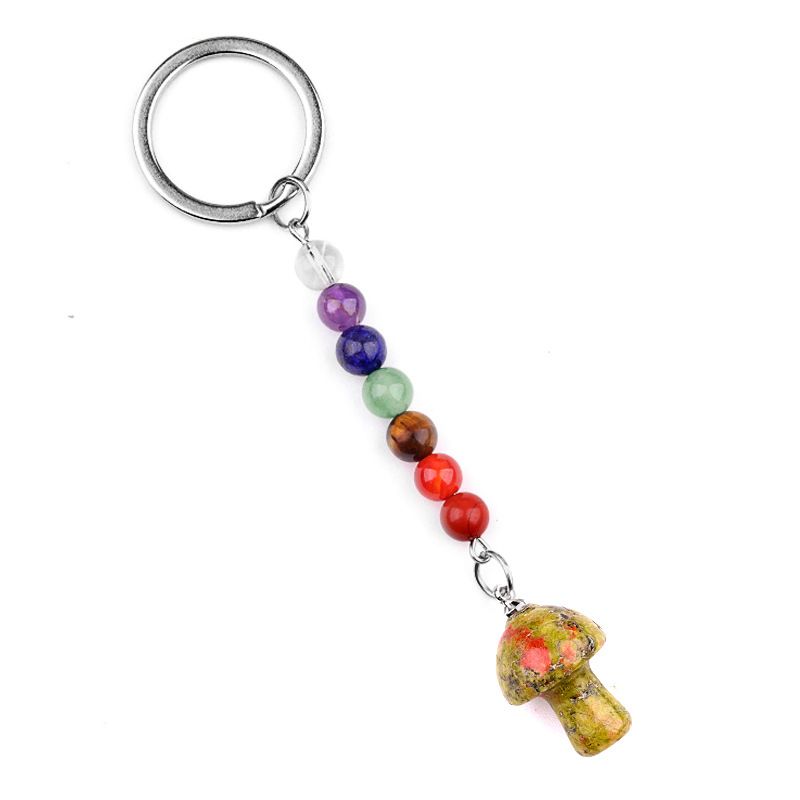 1469-Chave pingente de cristal natural colorido pedra 2cm cogumelo chaveiro saco acessórios presente atacado