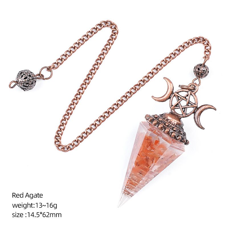 Pingente de pêndulo de cristal natural Triatlo vermelho antigo Hexagonal Cone Yoga Meditação Pêndulo de resina de frequência ajustável