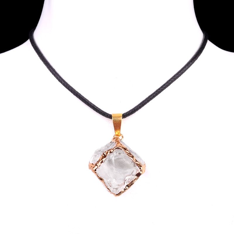 2012-Imitação de cristal de pedra áspera quadrado galvanoplastia pingente de cor, colar de cubo de açúcar de cristal artificial pingente de jóias DIY