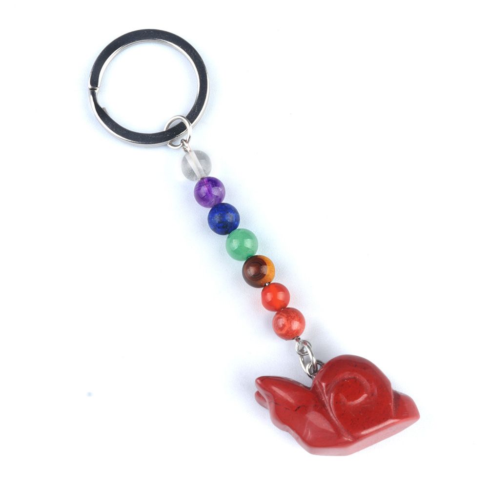 1962-Chaveiro de caracol de pedra de cristal colorido, pingente de jóias chakra, pingente de chaveiro de animal pequeno