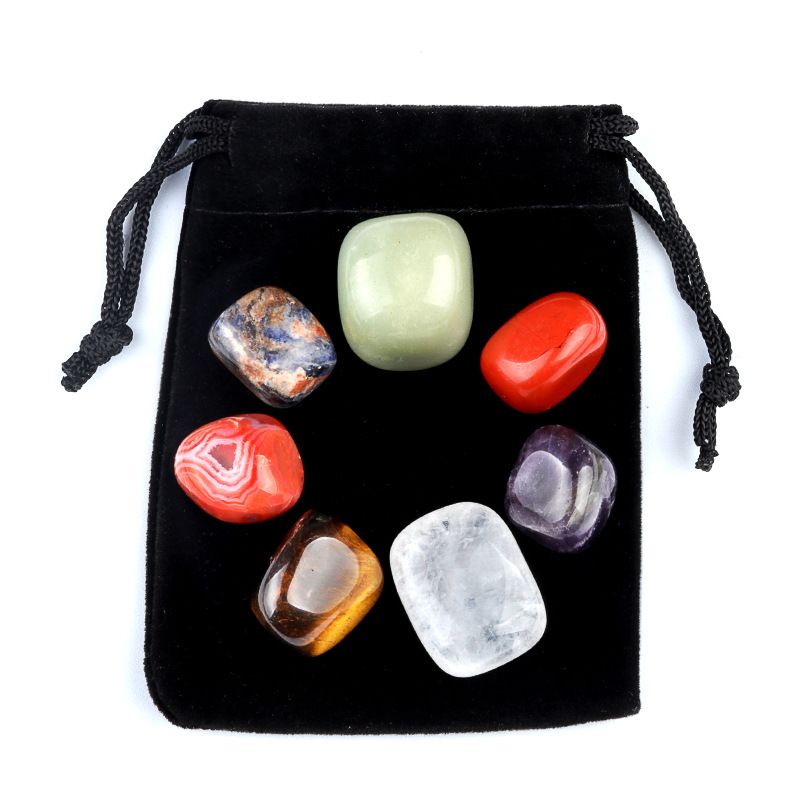 1536-Pedra natural cristal ágata pedra sete veios irregular rolando pedra pedra colorida yoga pedra 7 / 8 peças conjunto