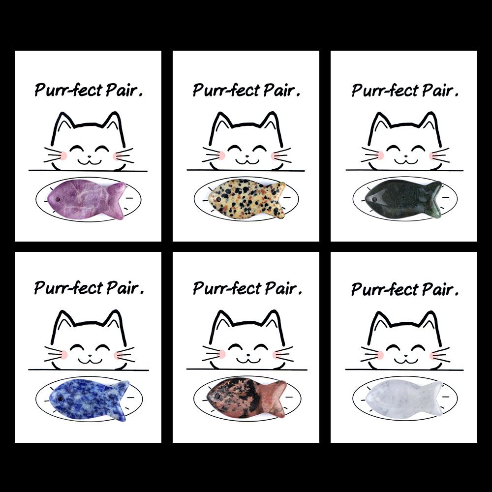 1816-Purr-fect Par Série de Cartões de Cura para Gatos e Peixes Pedra de Ágata de Cristal Natural, Creative Fun