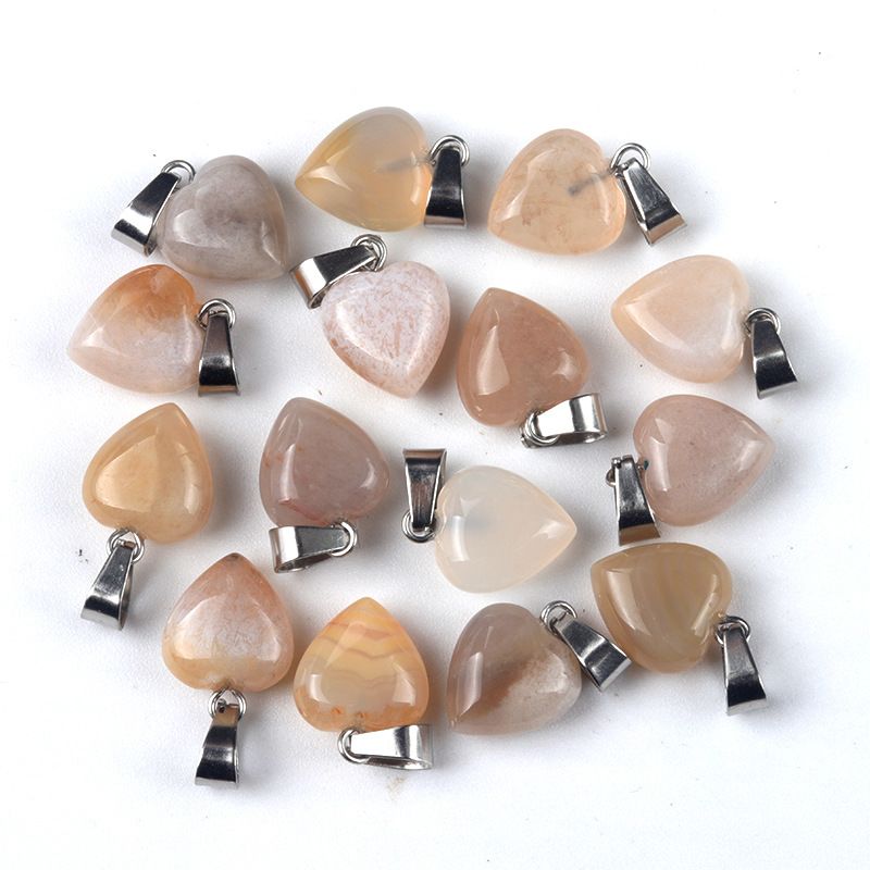 1676-13Mm pingente de amor, pingente de amor de pedra de cristal de ágata natural DIY colar em forma de coração acessórios de jóias