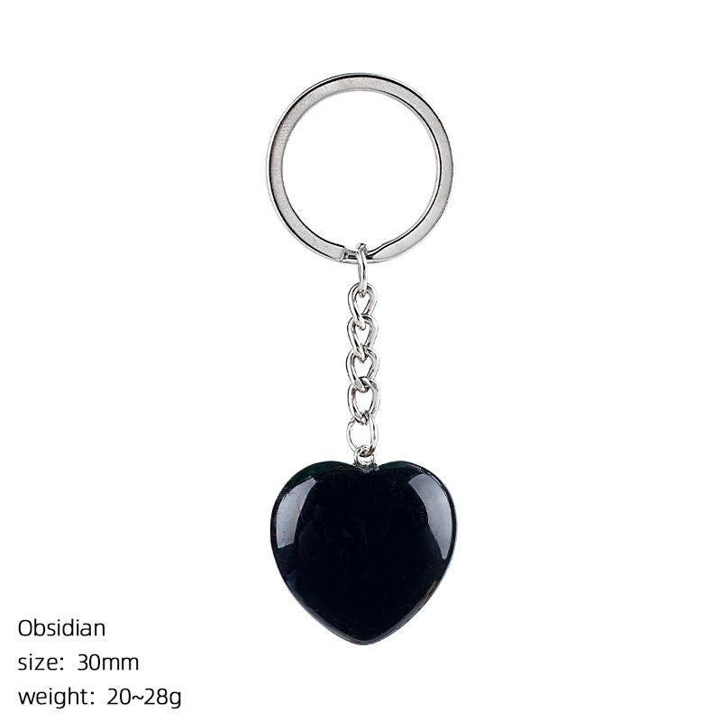30Mm cristal natural amor chaveiro bonito saco decoração do carro pedra áspera polida pingente de coração de pedra semipreciosa