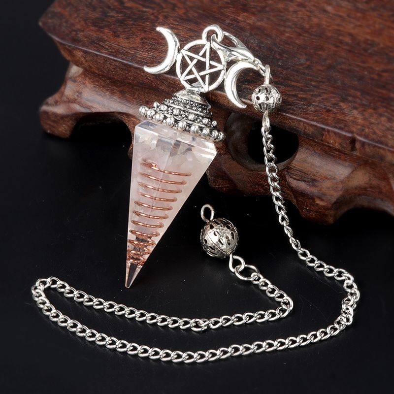 1690-Lua trifásica colorido cascalho resina cristal pedra preciosa hexagonal cone pêndulo, pingente de chakra