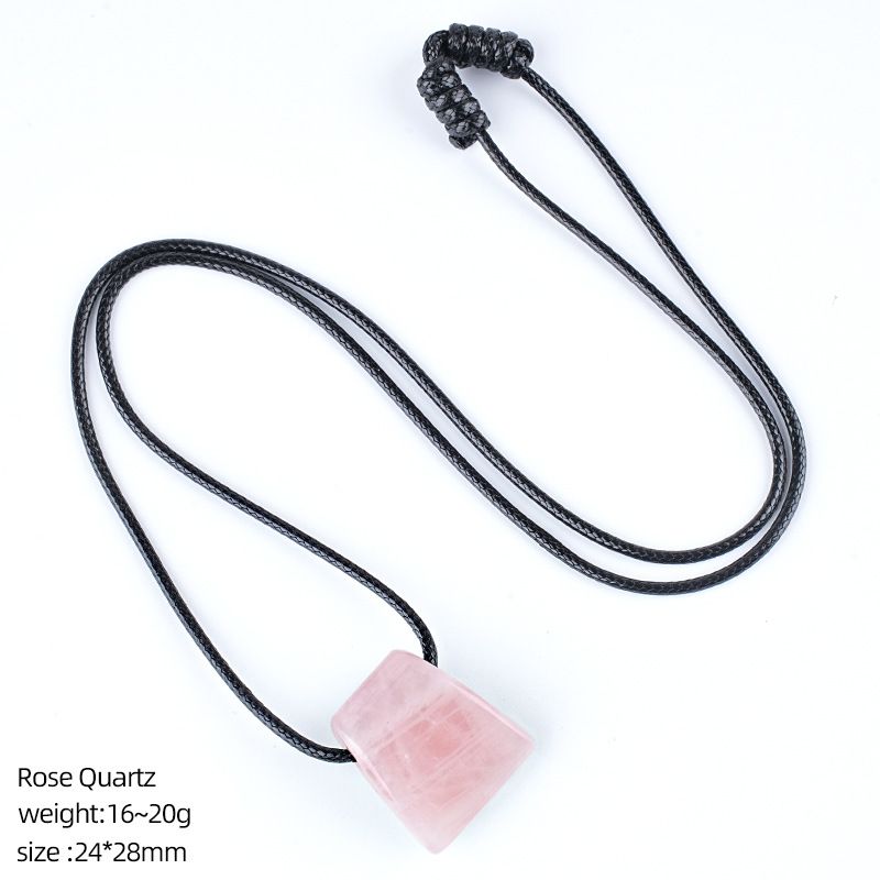 Colar de machado de cristal retro ajustado à mão tecido corda suéter corrente grande buraco trapezoidal ágata pingente de pedra