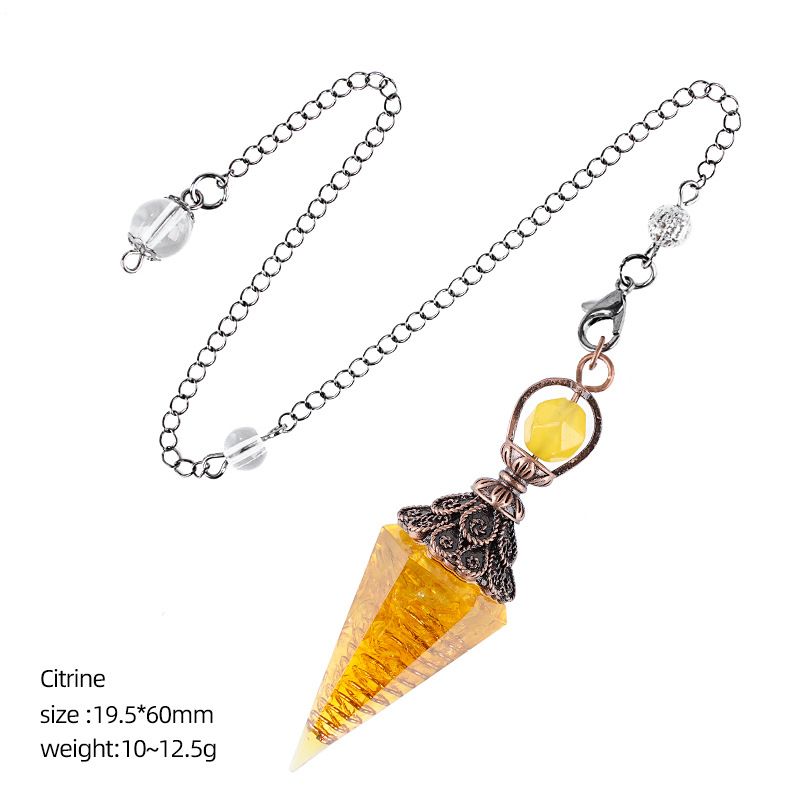 Pingente de pêndulo de cristal de bronze personalizado europeu e americano hexagonal Cone Rhombus Yoga Meditação Pêndulo de resina de frequência ajustável