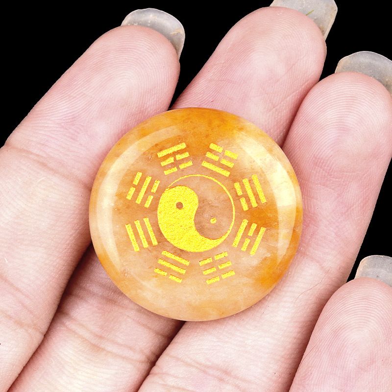 2024-25Mm disco de fofoca ágata de ametista natural gravura em pedra semipreciosa Yin taoísta e yang fofoca diagrama de tai chi