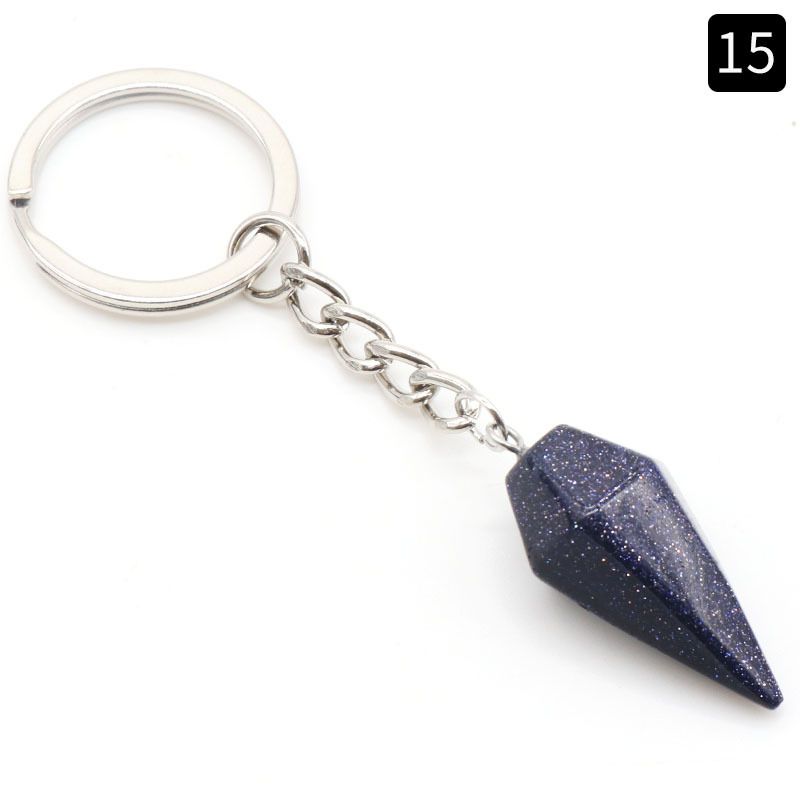 Chaveiro de cone hexagonal de pedra de ágata de cristal natural, pingente de joias de bolsa.