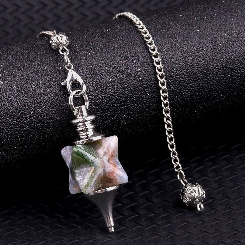 2148-Merkaba Pêndulo de Cristal, Roxo Rosa Cristal Ágata Hexagrama Pêndulo Yoga Jóias