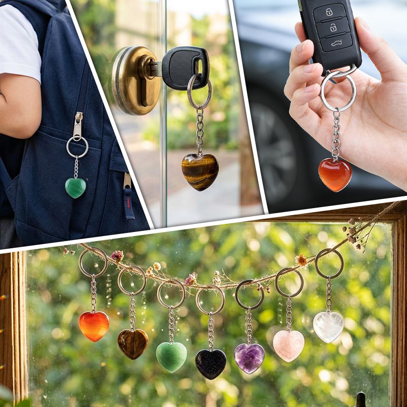 30Mm cristal natural amor chaveiro bonito saco decoração do carro pedra áspera polida pingente de coração de pedra semipreciosa