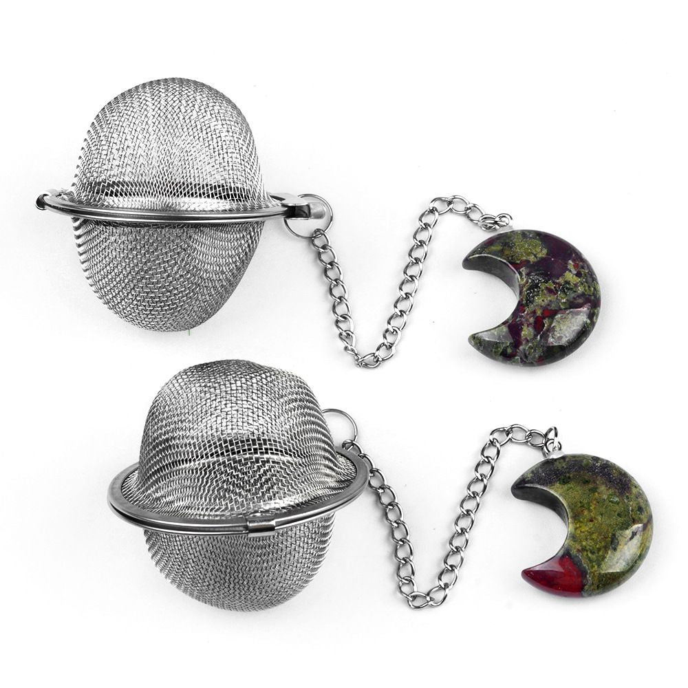 1789-Moon Tea Filter, Natural Crystal Agate Stone 304 Stainless Steel Tea Filter Sopa Hot Pot