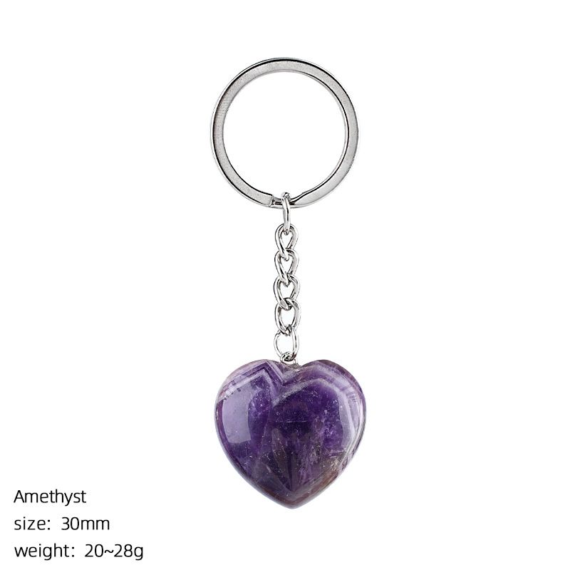 30Mm cristal natural amor chaveiro bonito saco decoração do carro pedra áspera polida pingente de coração de pedra semipreciosa