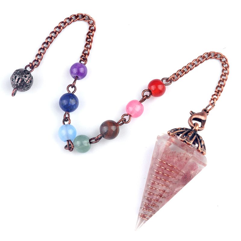1972-Resina de cascalho de cristal natural pingente de pingente de bandeja de flor de cone hexagonal, chakra colorido pérola yoga jóias