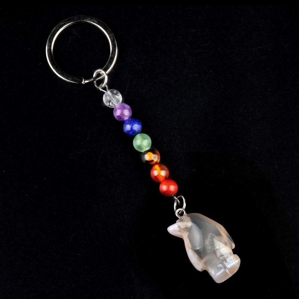 1961-Chaveiro de pinguim de pedra de cristal colorido, pingente de jóias de chakra, pingente de chaveiro de animal pequeno