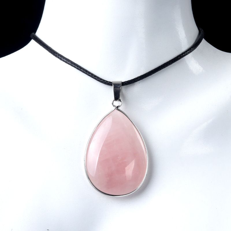 1741-Pingente grande de bainha de gota de água com borda K branca 25x35, colar de gota de água de cobre de pedra semipreciosa de cristal galvanizado em prata.