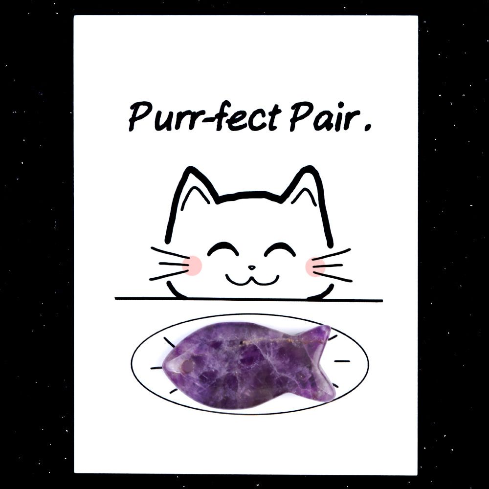 1816-Purr-fect Par Série de Cartões de Cura para Gatos e Peixes Pedra de Ágata de Cristal Natural, Creative Fun