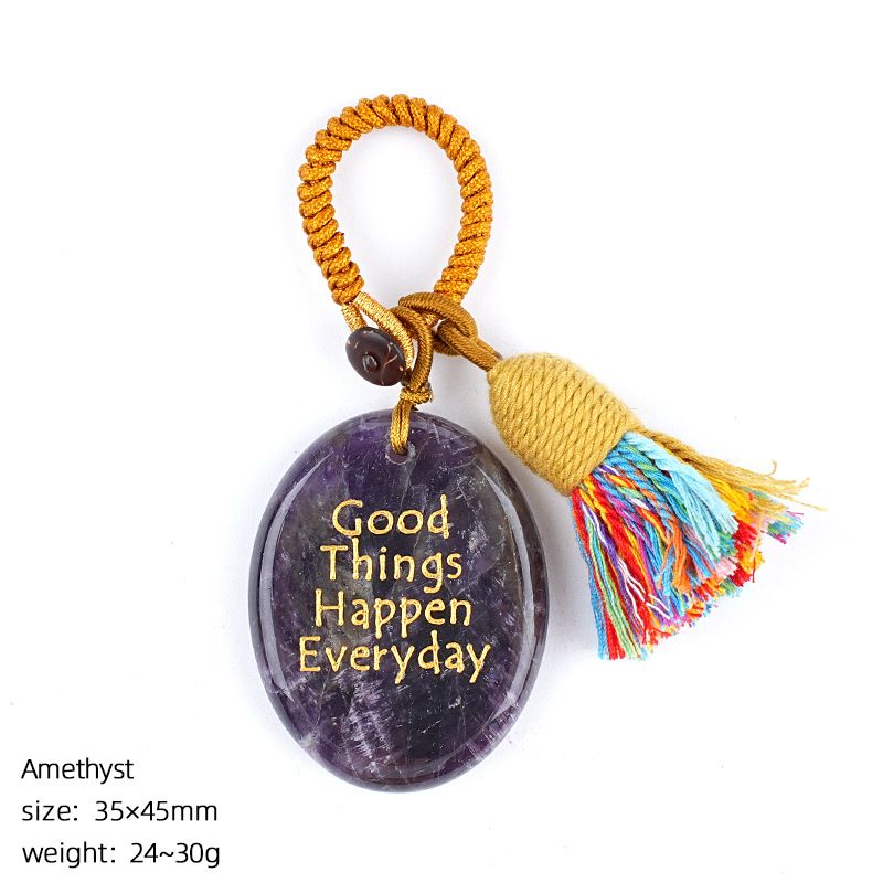 2469 Cristal natural palma de pedra chaveiro criativo saco reboque pendurado decorativo letras ágata mindfulness pedra pingente