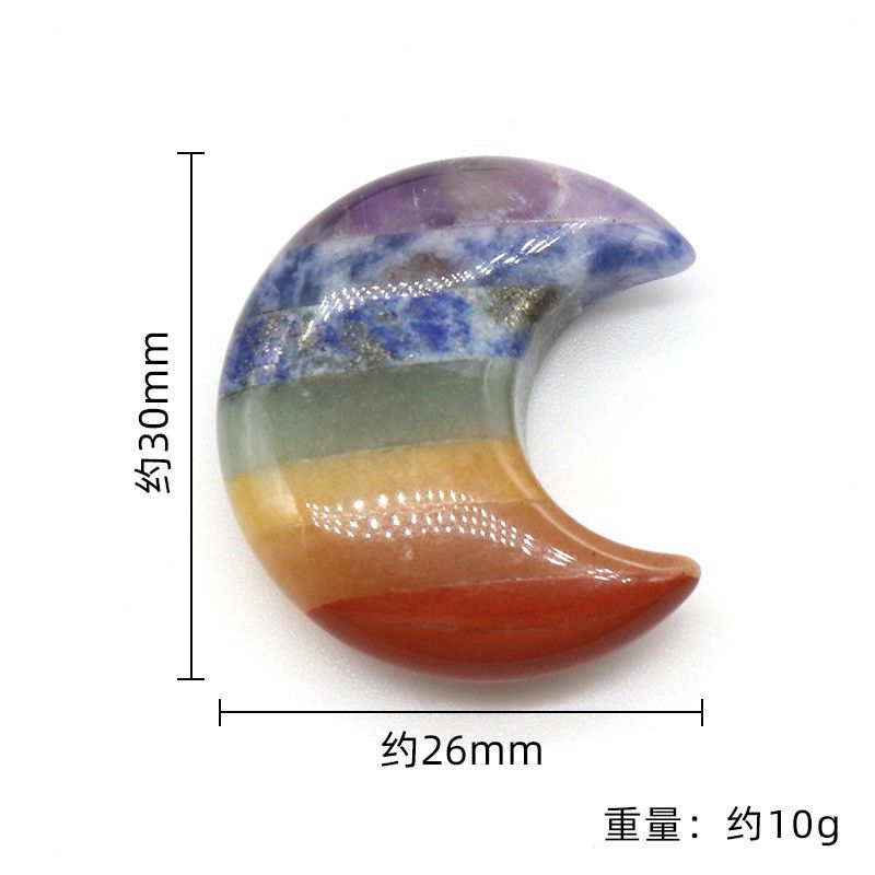 1223-Lua de pedra colorida, junção de pedra de cristal natural 30mm lua, pequeno ornamento de pedra chakra
