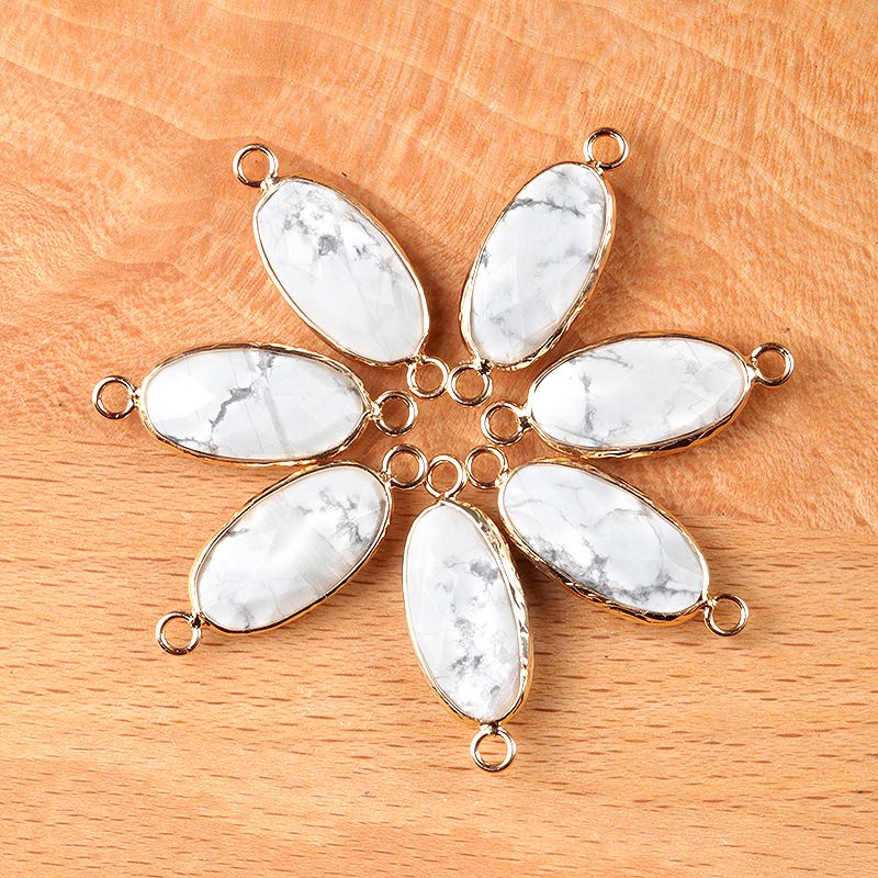 1636-Cristal Natural Oval Corte Duplo Pingente De Buraco Duplo Diy Acessórios Colar Brincos Acessórios Conector