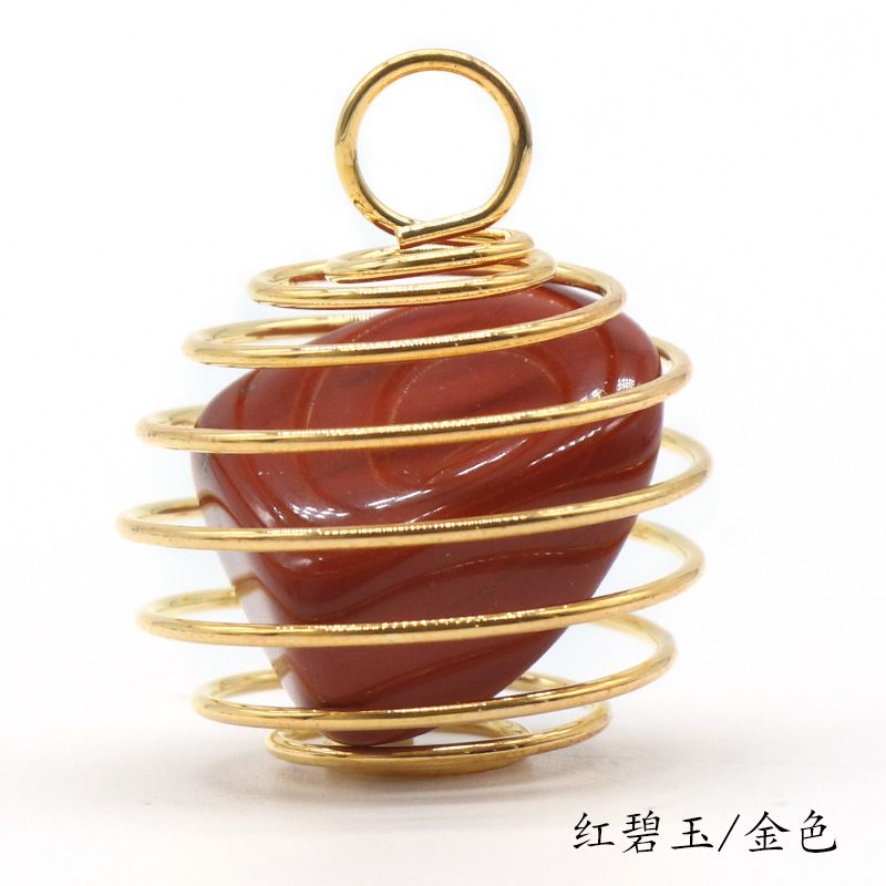 1069-Pingente de mola de enrolamento de fio de cobre de pedra semipreciosa de cristal natural, ágata verde Colar de ametista de cristal em pó Dongling