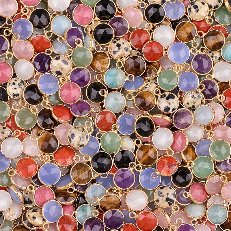 1825-Cristal natural ágata cobre bainha 10mm pingente de seção redonda DIY jóias colar brincos acessórios