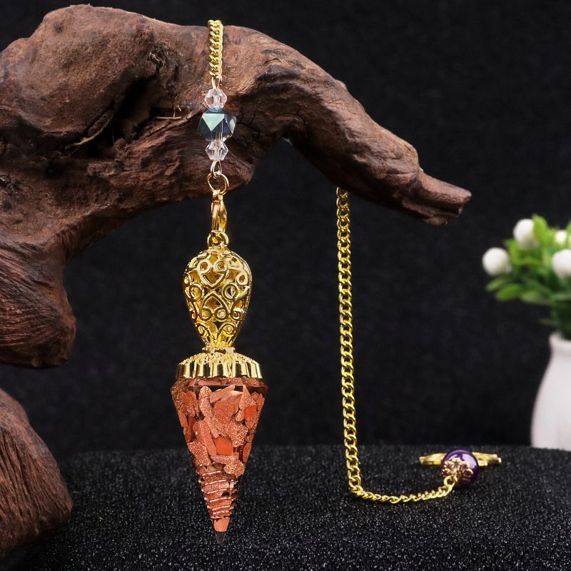 Jóias Pêndulo De Ouro Cristal Natural Ágata Resina De Pedra Semi-preciosa Pingente De Cone Hexagonal