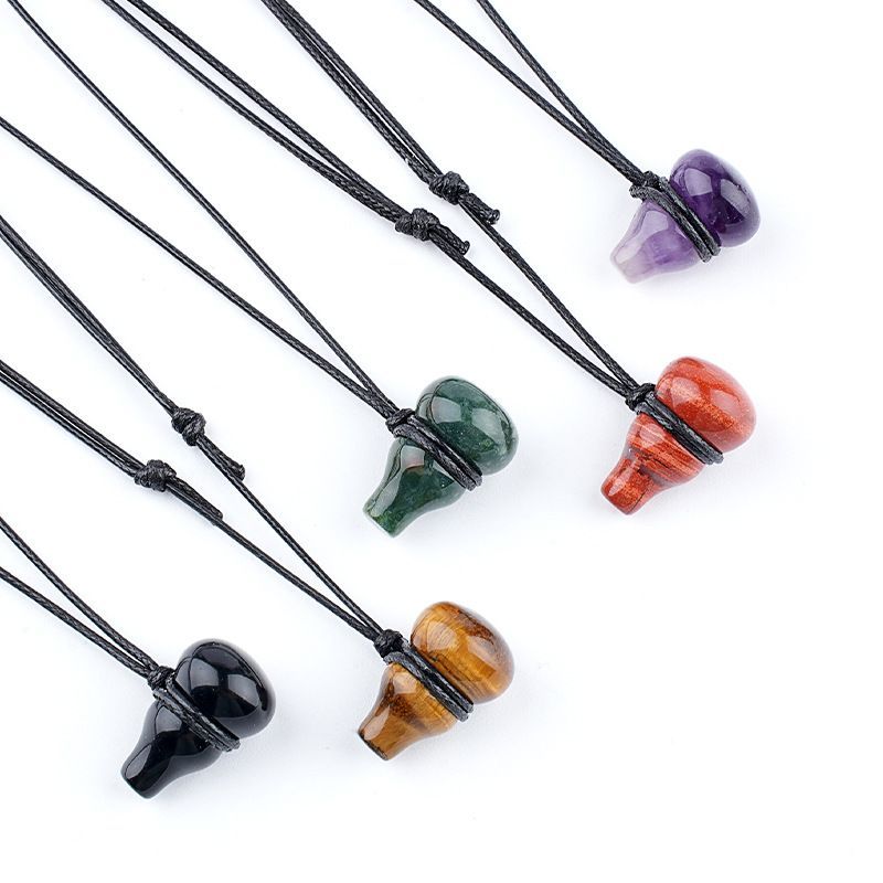 Colar de cabaça de cristal natural estilo chinês corrente de suéter trançado à mão ajustável pedra semipreciosa pingente de cabaça gravada