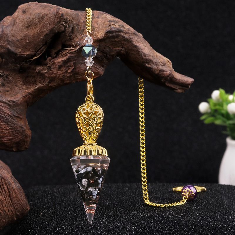 Jóias Pêndulo De Ouro Cristal Natural Ágata Resina De Pedra Semi-preciosa Pingente De Cone Hexagonal