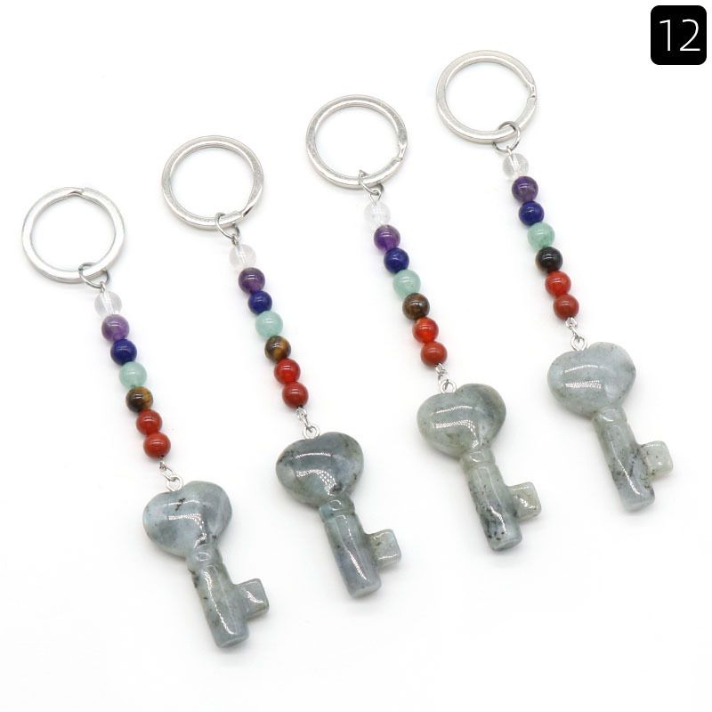 1484-Pedra de cristal natural amor forma chave chaveiro forma de coração pingente chave DIY pingente criativo