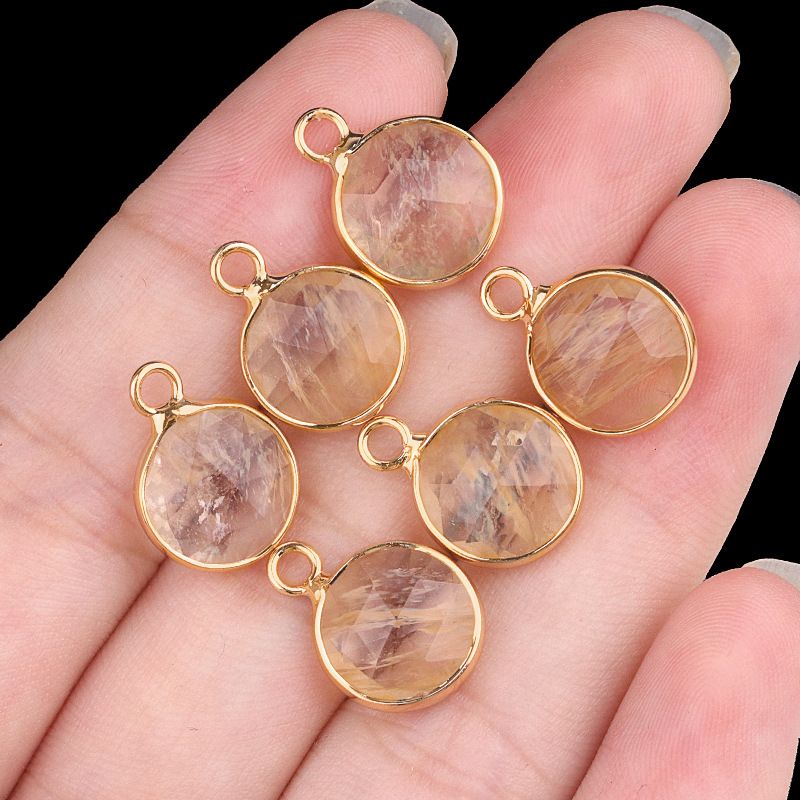 1825-Cristal natural ágata cobre bainha 10mm pingente de seção redonda DIY jóias colar brincos acessórios
